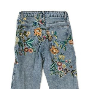 MOTO Denim Floral Embroidered Mom Jeans